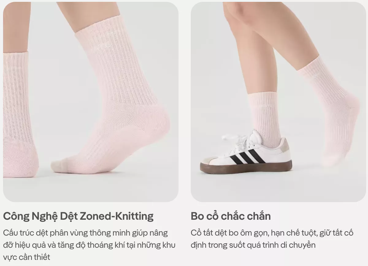 Tất/Vớ cổ trung nam nữ Unisex co giãn, bền bỉ, nhanh khô Coolmate