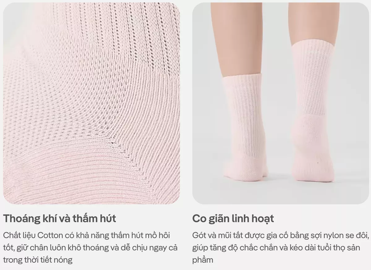 Tất/Vớ cổ trung nam nữ Unisex co giãn, bền bỉ, nhanh khô Coolmate