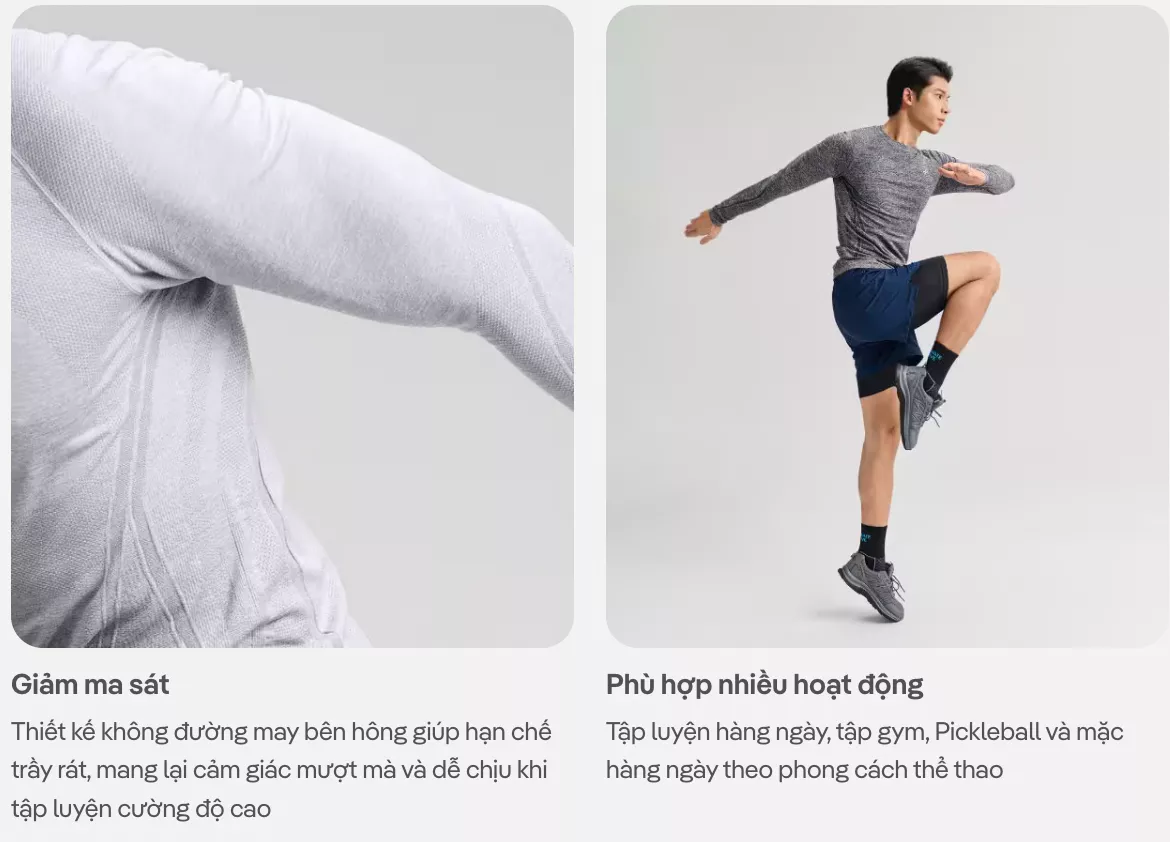 [MUA 2 GIẢM 40%]Áo thun nam dài tay Training Seamless Body Mapping mềm mại, áo pickleball co giãn thấm hút Coolmate