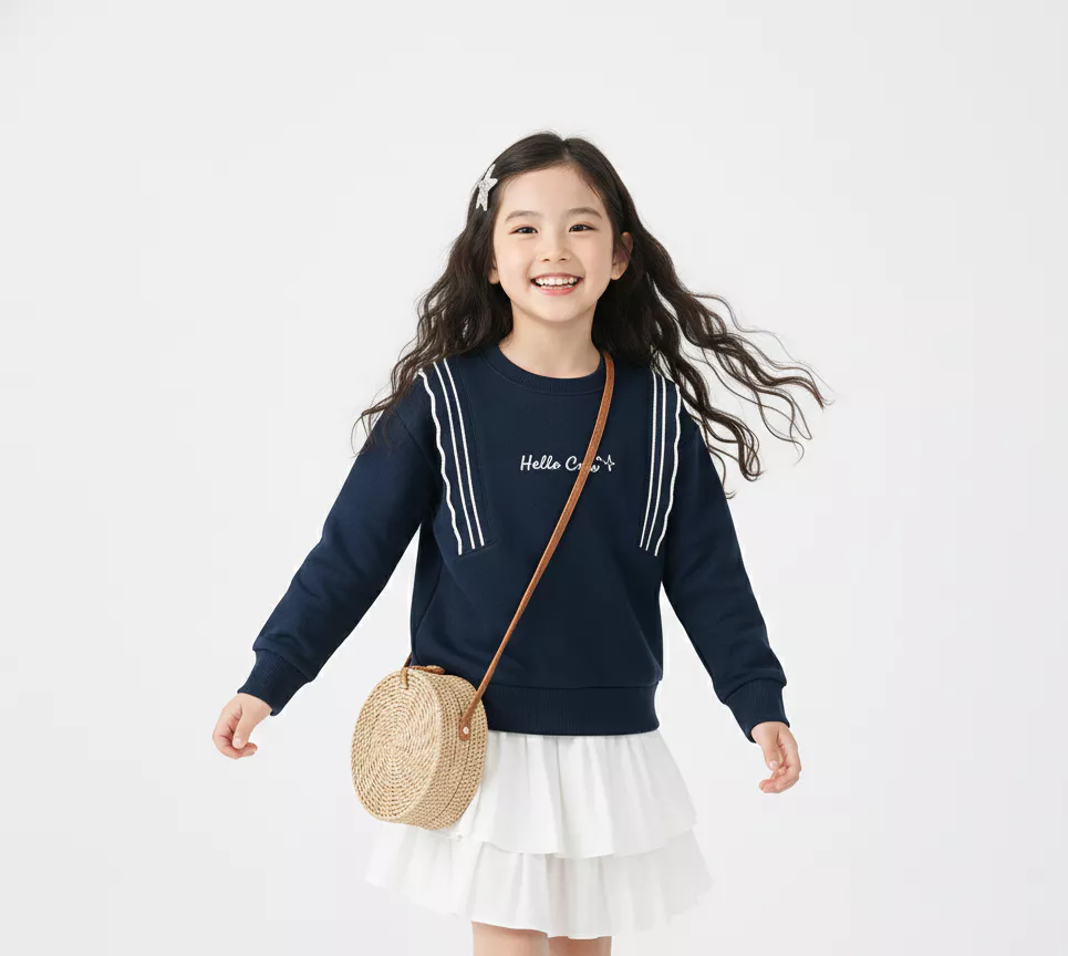Áo Nỉ Bé Gái 5S FASHION Phối Bèo Dễ Thương Phom Regular G0ANI25001