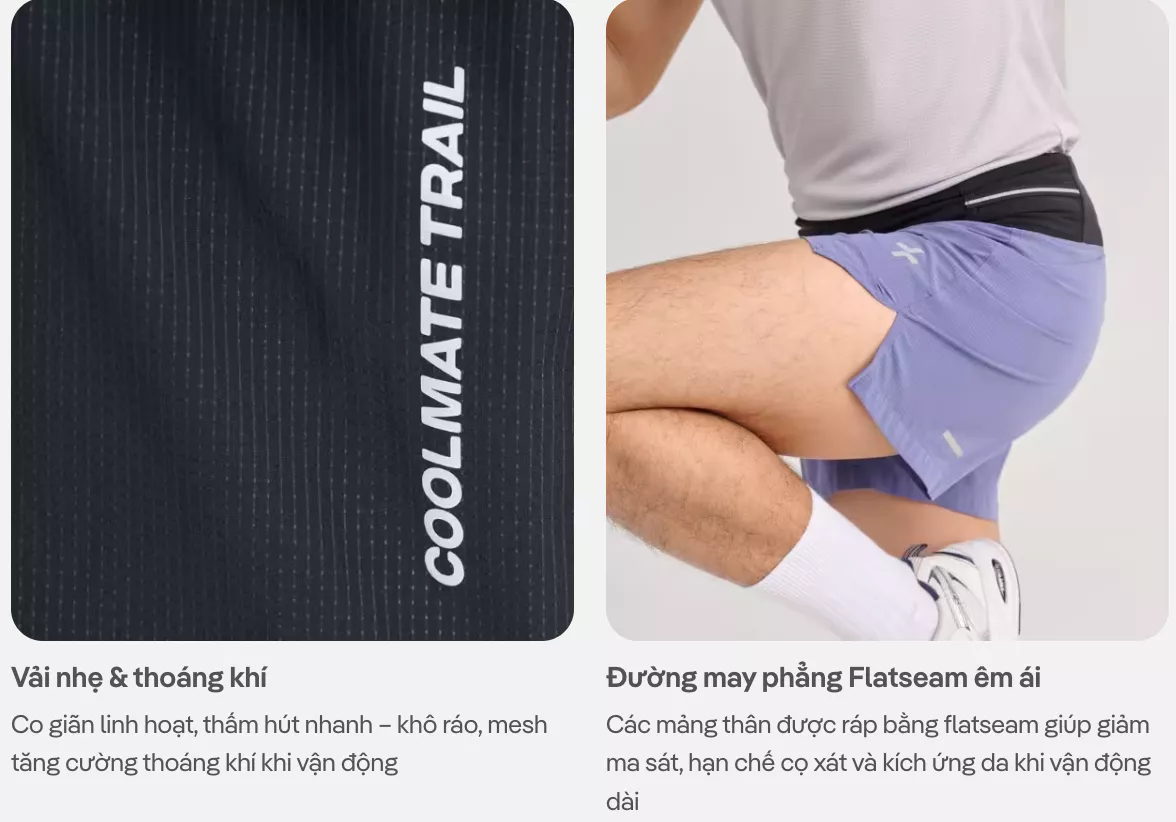 Quần shorts thể thao nam chạy bộ trail Wildflow co giãn, bền bỉ, nhanh khô - Coolmate