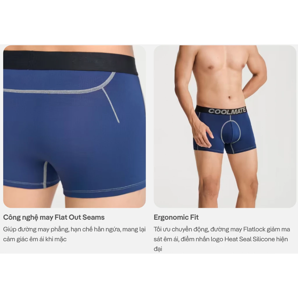 [MUA 3 TẶNG 1 QUẦN LÓT BẤT KÌ]Combo 3 quần lót nam thể thao trunk ErgoFit êm ái, giảm ma sát khi chuyển động Coolmate