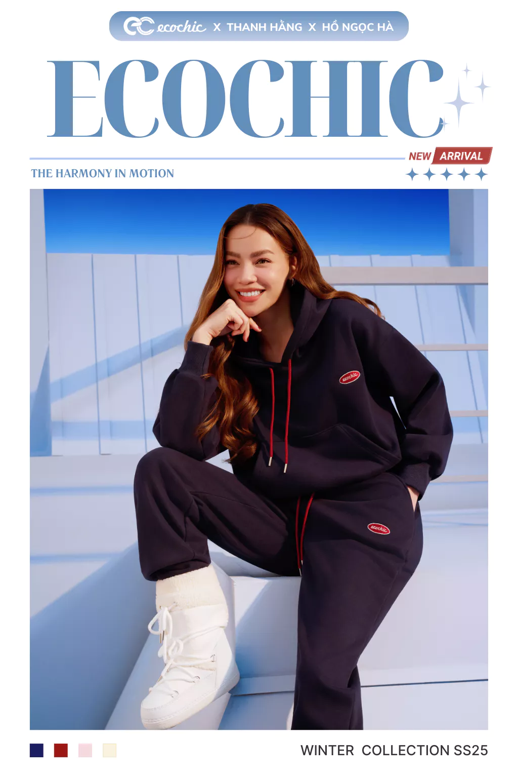 Bộ Hoodie Nỉ Lông Nhung ECOCHIC Phối Quần Ống Bo Cạp Chun Basic Dây Rút Chất Liệu Chính Hãng HNH B209