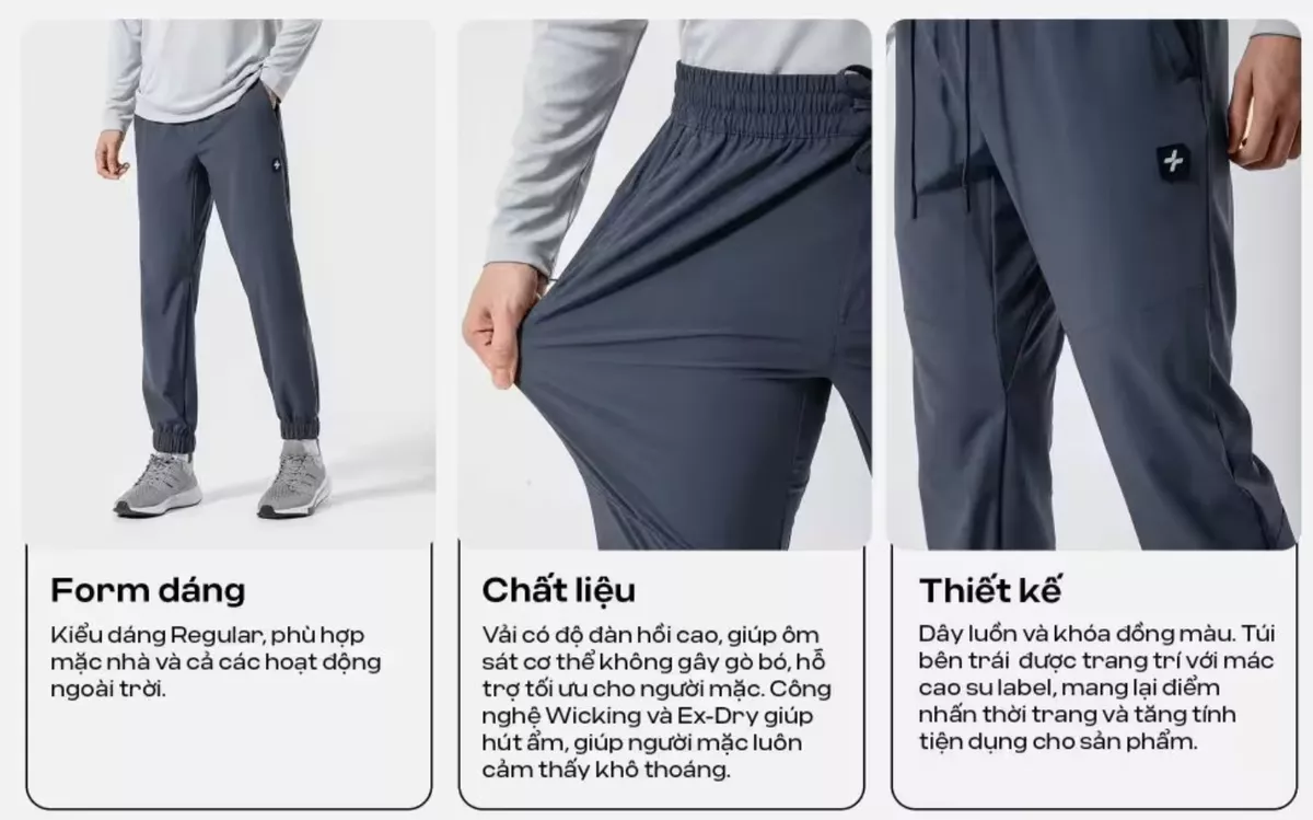 Quần Jogger nam thể thao Hybrid Woven co giãn tốt, thấm hút, Coolmate