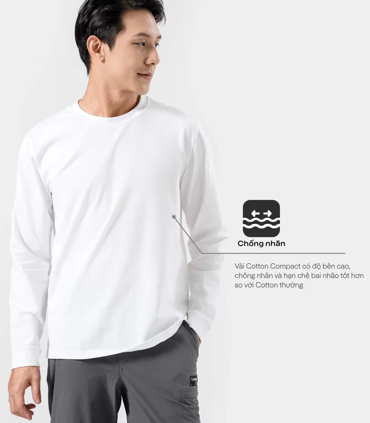 Áo thun nam dài tay thu đông Cotton Compact Premium chống nhăn, giữ ấm tốt Coolmate