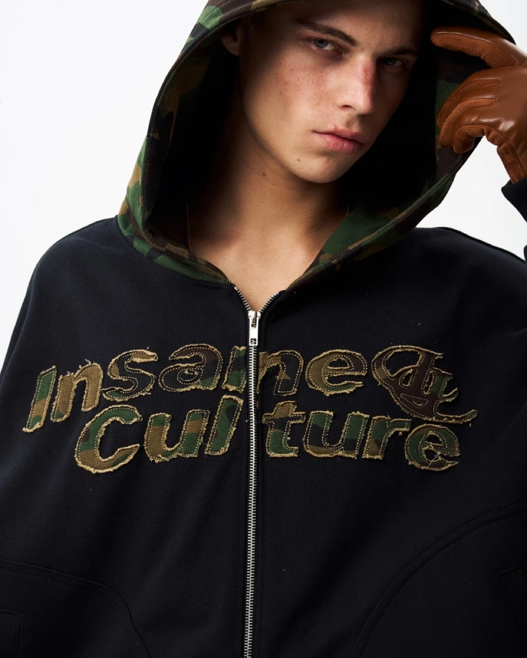 Áo Khoác Zip InsaneClo CAMO PATCH HOODIE ZIP Form Boxy Unisex Vải Chân Cua Cotton
