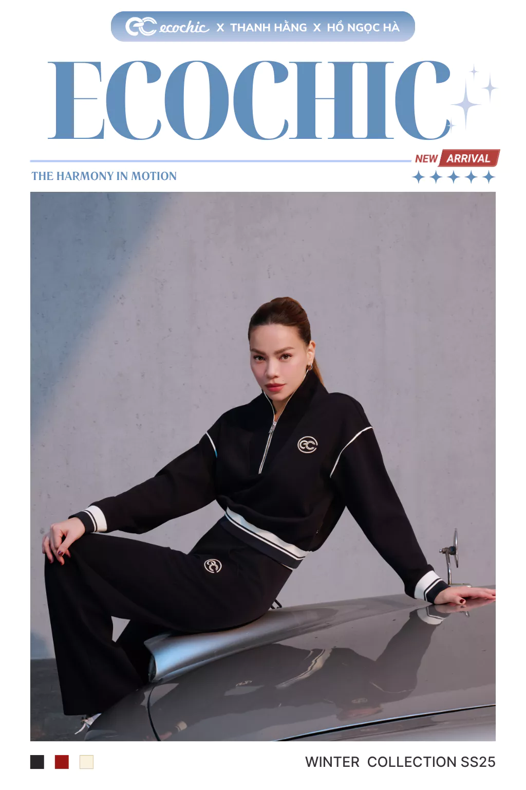 Set Bộ Nỉ Mịn ECOCHIC Áo Crop Cổ Khoá Zip Phối Viền Quần Suông Chất Liệu Cao Cấp Chính Hãng HNH B205
