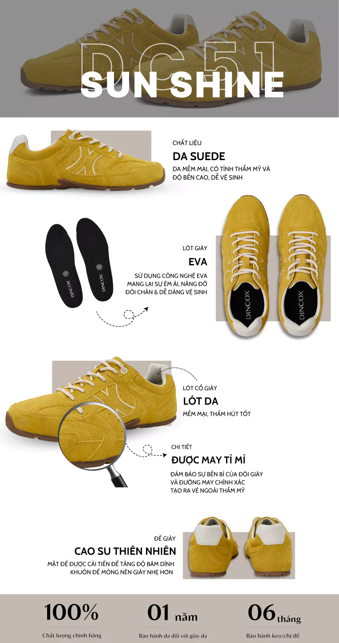 Giày Sneaker Nam Nữ Da Suede Cao Cấp Dincox Shoes DC51 SUN SHINE
