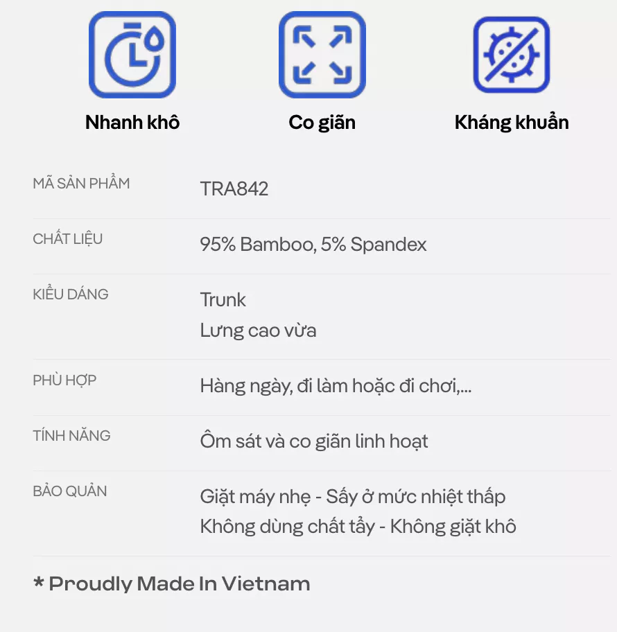 [BẢN GIỚI HẠN]Combo 03 quần lót nam Trunk Bamboo Fortune kháng khuẩn Coolmate