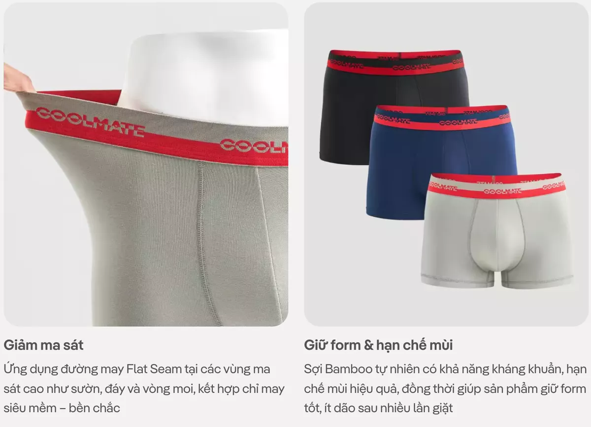 [BẢN GIỚI HẠN]Combo 03 quần lót nam Trunk Bamboo Fortune kháng khuẩn Coolmate