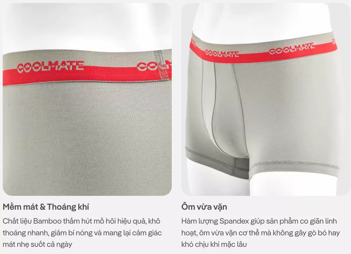 [BẢN GIỚI HẠN]Combo 03 quần lót nam Trunk Bamboo Fortune kháng khuẩn Coolmate