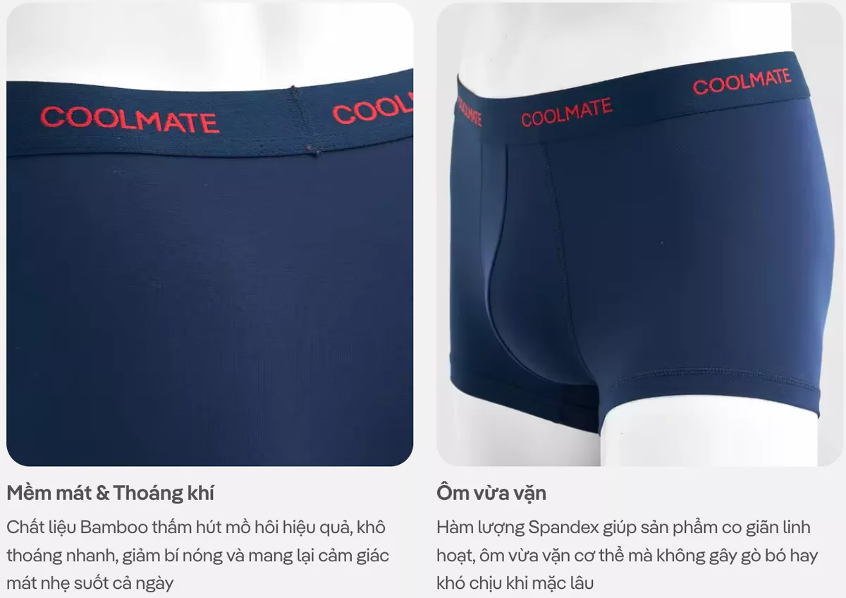 [BẢN GIỚI HẠN]Combo 03 quần lót nam Trunk Bamboo Prosper, Fortune kháng khuẩn Coolmate