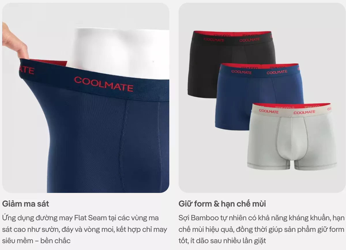 [BẢN GIỚI HẠN]Combo 03 quần lót nam Trunk Bamboo Prosper, Fortune kháng khuẩn Coolmate