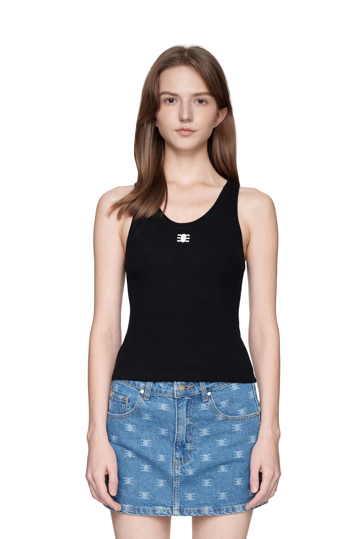 Eleven - Áo Tank Top Vải Thun Gân Thêu Mono | Màu Đen