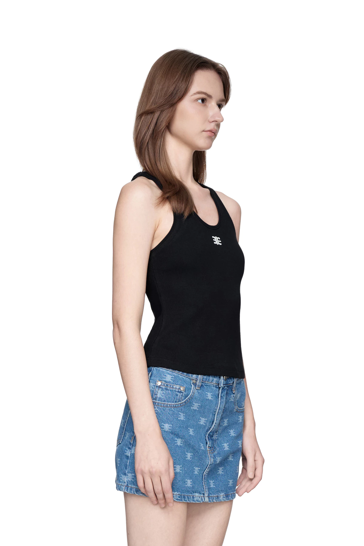Eleven - Áo Tank Top Vải Thun Gân Thêu Mono | Màu Đen