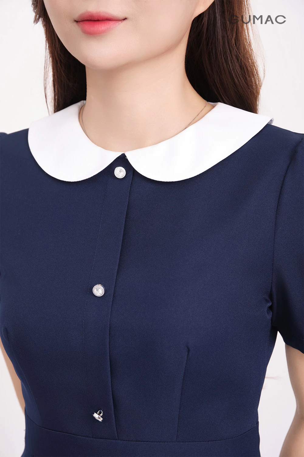Đầm Chữ A Nữ GUMAC Váy Công Sở Xòe Bigsize Phối Cổ Bâu Sen Tiểu Thư Có Túi Vải Cotton LDE0821