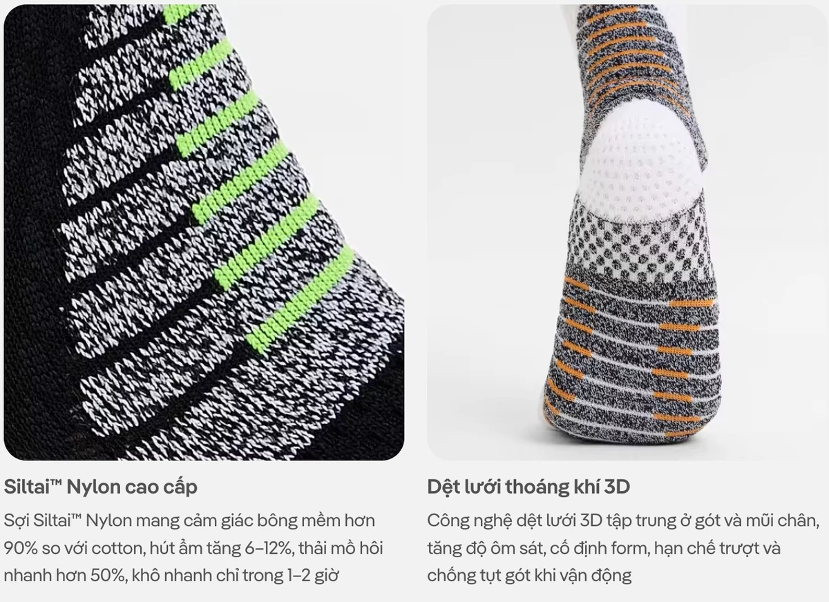 Tất thể thao cổ trung Striker Sport chạy bộ, trail, trekking êm ái thấm hút kháng khuẩn COOLMATE