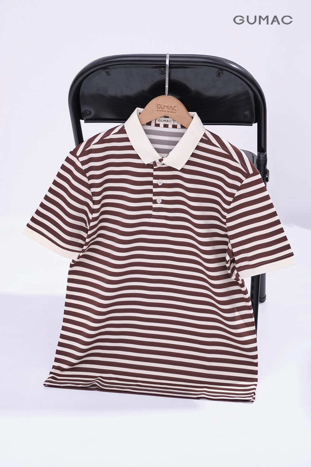 Áo Polo Nam GUMAC Áo Thun Nam Có Cổ Phom Suông Họa Tiết Kẻ Sọc Chất Thun Co Giãn PLNF01012