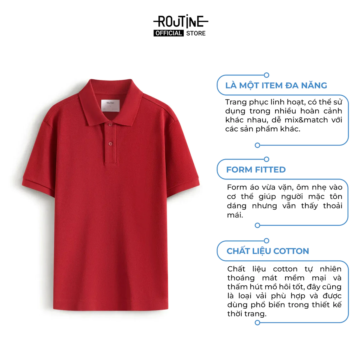 [ĐƠN 699K TẶNG VỚ] Áo Polo Tay Ngắn Nam Trơn 100% Cotton Form Fitted - Routine 10F25POL009