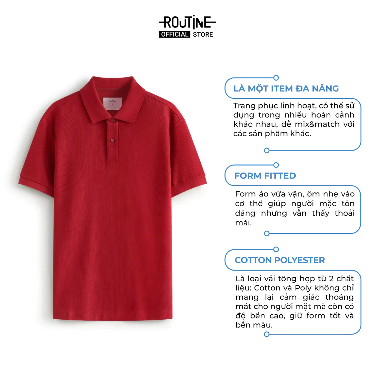 Áo Polo Tay Ngắn Nam Thêu Logo Phối Cổ Form Fitted - Routine 10F25POL005