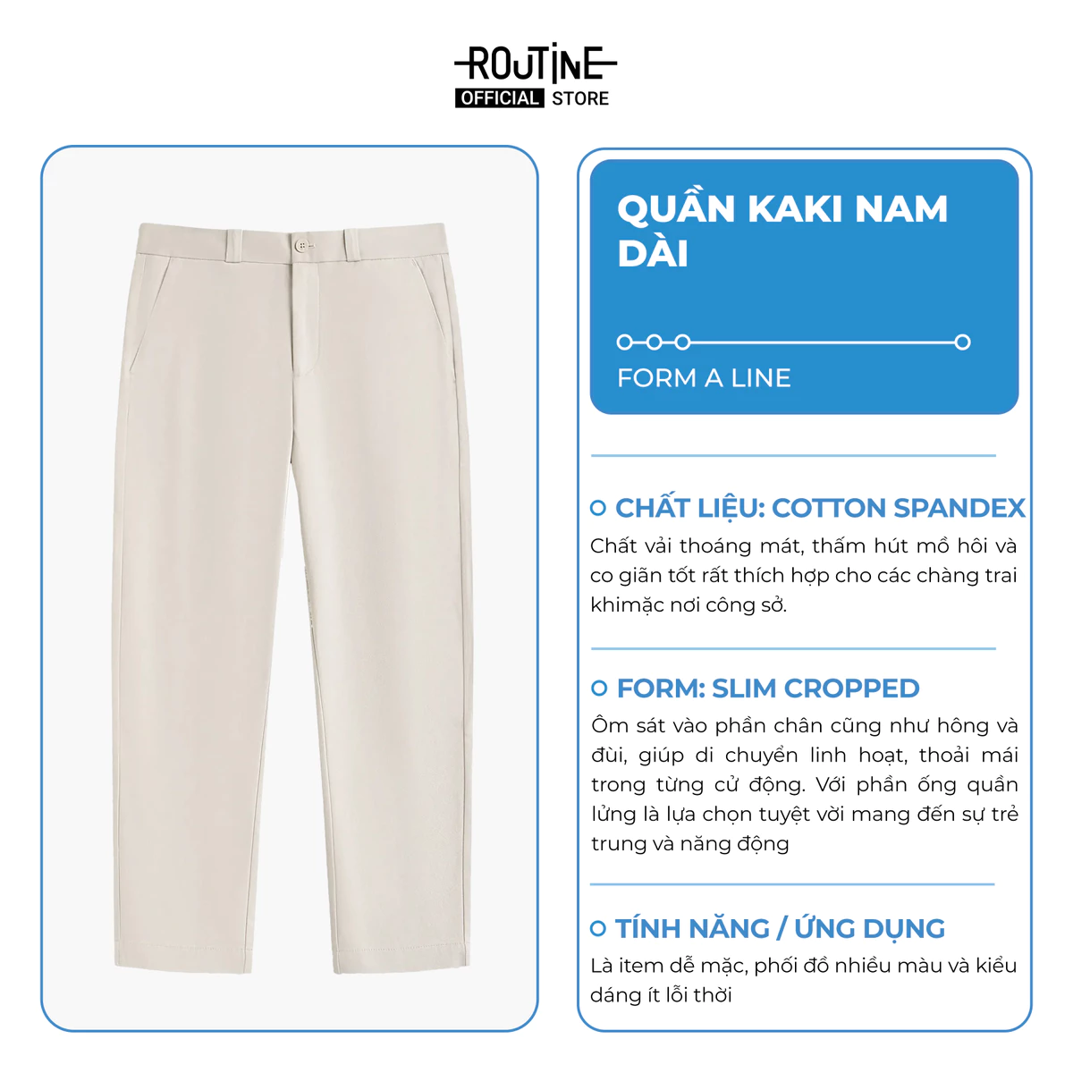 [20.9 TẶNG QUẦN] Quần Kaki Nam Cotton Trơn Form Slim Cropped - Routine 10F24PCA005