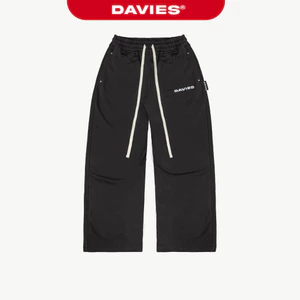 Quần ống rộng nỉ dài thêu logo 4 nút DAVIES dây rút màu đen thiết kế 2 túi sau Original Track Pants| D-Q5
