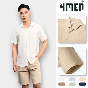 Áo Sơ Mi Nam Tay Ngắn Vải Linen Xước Đẹp 4MEN SM203, Vải Linen Form Regular Menswear