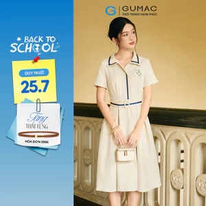 Đầm nữ GUMAC form A xòe nhẹ nhàng phối dây viền DF10070