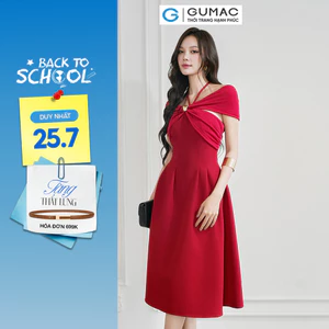 Đầm Nữ GUMAC Dáng A Xòe Chất Tuyết Mưa Đứng Form Cúp Ngực Đính Nút Kim Loại Sang Trọng DE07004