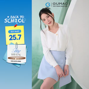 Áo Kiểu Nữ GUMAC Form Suông Tay Dài Măng Set Cổ Vuông Lá Cổ Sơ Mi Lụa Ý Mềm Tiểu Thư AF07028