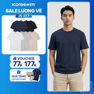 Áo Thun Unisex Cotton Cổ Tròn ICONDENIM Form Suông Basic Tee. Co Giãn 4 Chiều ATID0122