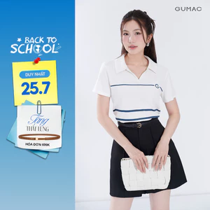 Áo Thun Polo Nữ GUMAC Dáng Lửng Nẹp Xẻ V In Sọc Ngang Thun Cá Sấu Thoáng Mát  APG07053