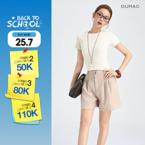 Quần Short Nữ GUMAC Form Suông Lưng Cao Cạp Cao Xếp Ly Nút Đôi Chất Tuyết Mưa Đứng Form Thoải Mái LSHG0408