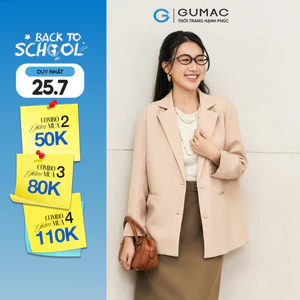 Áo Blazer Nữ GUMAC Dáng Suông Rộng Đính Nút Bọc Cao Cấp LOWF1015