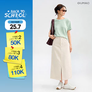 Chân váy jeans nữ Gmorning - GUMAC A màu be xẻ trước có túi  YVJF08026