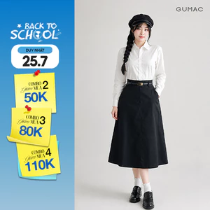 Chân váy A nữ Gmorning - GUMAC dáng midi phối đỉa công sở trẻ trung thanh lịch  YVG05072