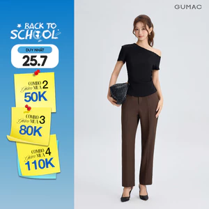 Quần Tây Nữ GUMAC Form Ống Đứng Ly Eo Nút Gỗ Poly Chéo Thanh Lịch QG05026
