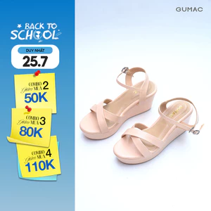 Giày Sandal Nữ GUMAC Quai Chéo Đế Xuồng Cài Khóa Êm Chân GG04091