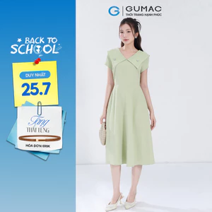 Đầm Nữ Form A GUMAC Cổ V Đính Phụ Kiện Chất Chéo Nhật Thanh Lịch DF07048