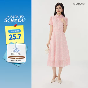 Đầm Nữ GUMAC Form A Xòe Cổ Sơ Mi Tay Ngắn Thắt Lưng Bọc Vải Thanh Lịch Phù Hợp Đi Làm Đi Chơi DG07030