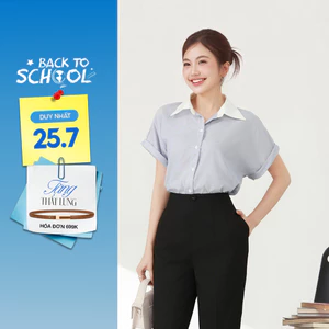 Áo Sơ Mi Nữ GUMAC Áo Kiểu Công Sở Kẻ Sọc Xanh Tay Ngắn Chất Cotton Thiết Kế Phối Cổ Trẻ Trung LAF0322