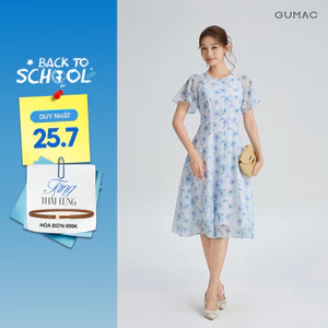 Đầm Nữ GUMAC Form A Xòe Cổ Tròn Tay Cánh Tiên Mềm Mại Nút Dọc Giữa Thân Tinh Tế Hiện Đại DG06035