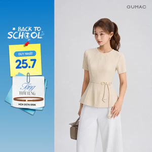Áo Kiểu Nữ GUMAC Form Peplum Cổ Tròn Tay Ngắn Chiết Eo Tôn Dáng Hiện Đại Kèm Dây Cột Eo Nữ Tính LAG06032