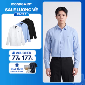 Áo Sơ Mi Oxford Nam Tay Dài ICONDENIM Blank Color Embroider Form Slim SMID0144