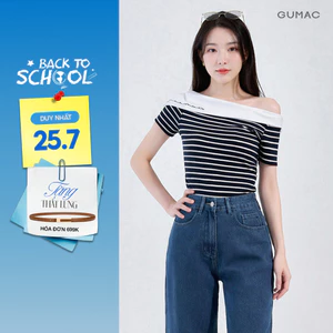 Áo Thun Nữ GUMAC Form Regular Tay Ngắn Trễ Vai Thanh Lịch Hiện Đại LAF0815