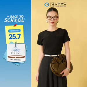 Áo thun nữ GUMAC form slim kiểu phối ren cổ bo tròn tay ngắn  ATF10008