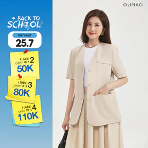 Áo Blazer Tay Ngắn GUMAC Dáng Suông Đệm Vai Mỏng Thiết Kế 2 Lớp Cao Cấp LOWG0104
