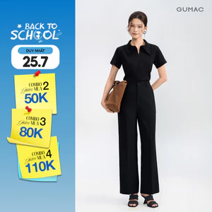 Quần tây nữ GUMAC dáng suông đính nút bọc mắt cáo có may túi xéo hai bên chất liệu thoáng mát QG05055
