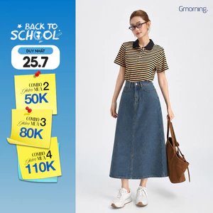 Chân Váy Jeans Gmorning - GUMAC Form A Tôn Dáng Túi Mổ Hàm Ếch Thanh Lịch YVJF01071 - YVG07102
