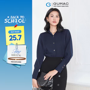 Áo Sơ Mi Nữ GUMAC Tay Dài Chiết Ly Lá Cổ Nhọn Vải Lụa Mềm Mát Công Sở AF03007